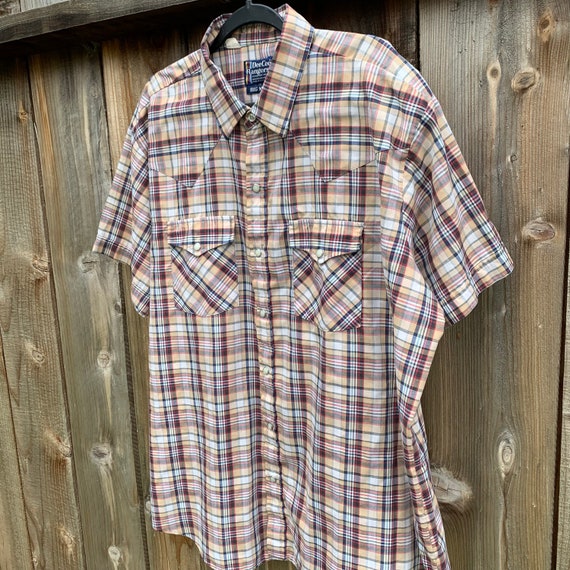 70s Short Sleeve Plaid Pearl Snap Western Shirt - image 6