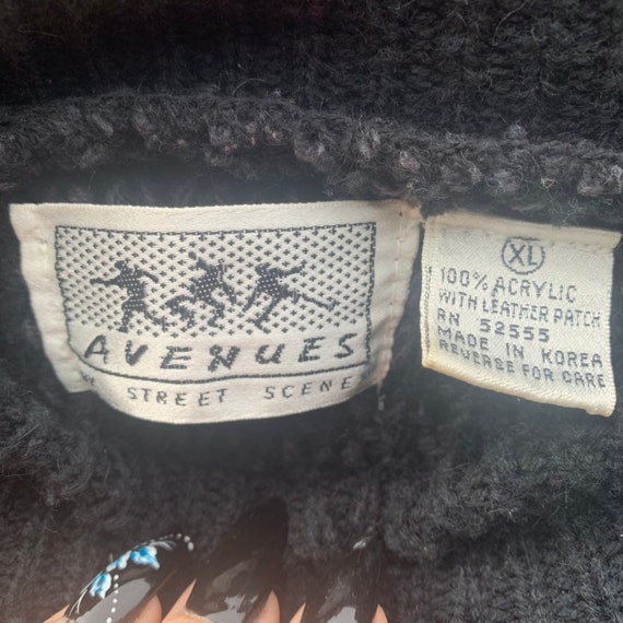 Vintage 80s Black Knit Chunky Sweater, Leather Em… - image 9