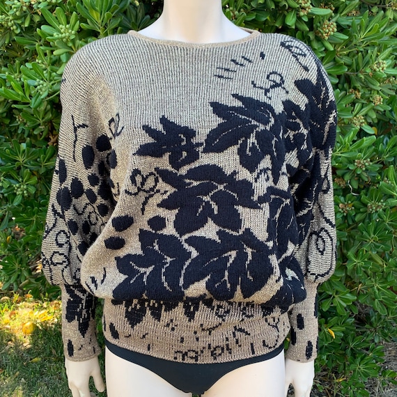 80s Gold and Black Batwing Sweater - image 1
