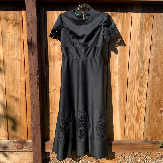 Vintage Black Embroidered Maxi Dress - image 7