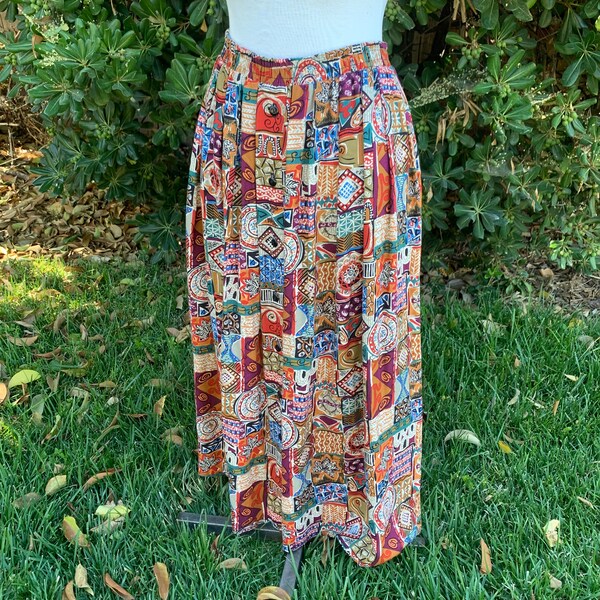 Vintage Brown Patchwork Maxi Skirt 14