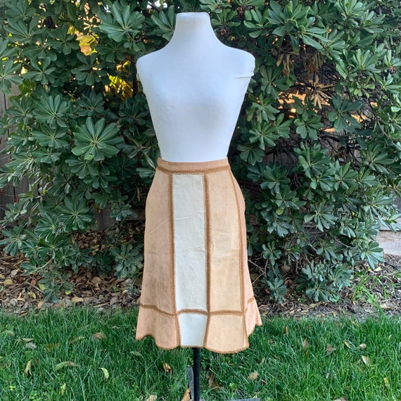 Brown Leather Patchwork Skirt, 90s Y2k Express - image 2