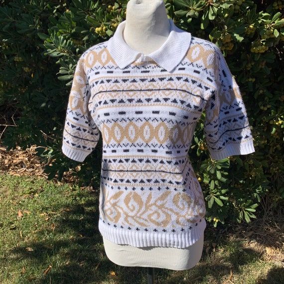 Vintage Short Sleeve Knit Sweater Top - image 1