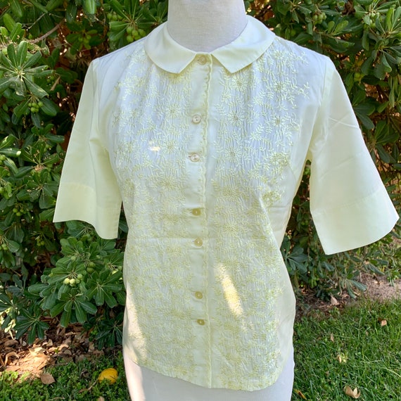 Vintage Embroidered Blouse Pale Yellow - image 1