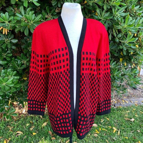 Vintage Red Checkered Cardigan Sweater - image 3