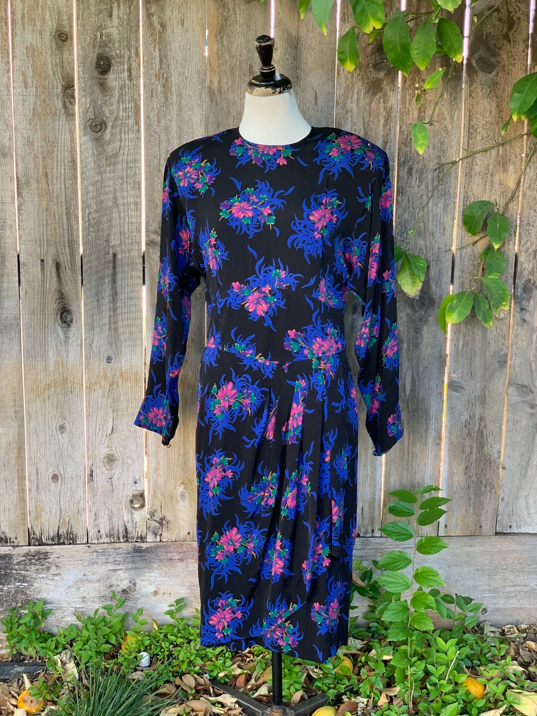 Robe Vintage Liz Claiborne En Soie Damassée Années 80 - Taille M/38, Rose, Très Bon état