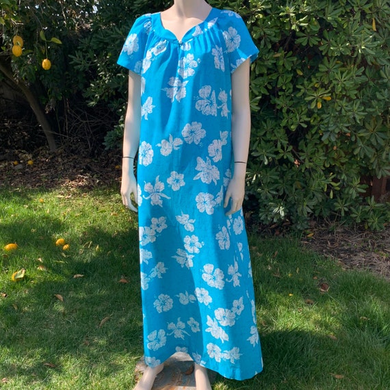 Vintage Blue Hawaiian Hilo Hattie Maxi Dress - image 2