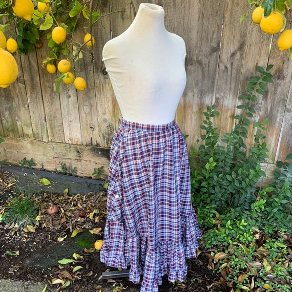 Vintage 70s Plaid Prairie Skirt - image 3