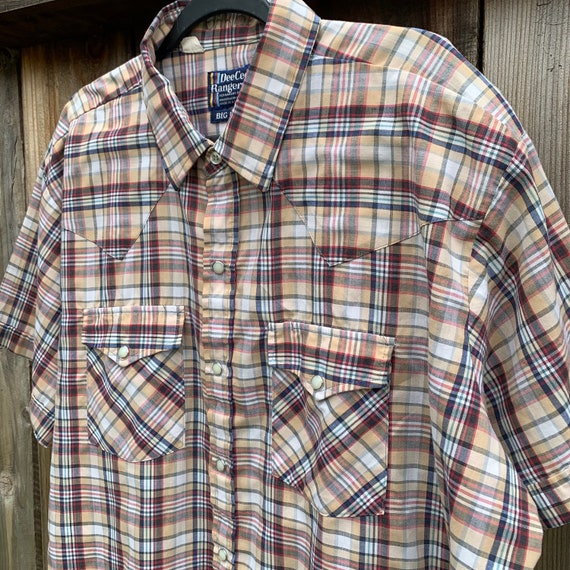 70s Short Sleeve Plaid Pearl Snap Western Shirt - image 5