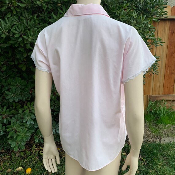 Vintage Pink Shirt Lace Trim - image 9