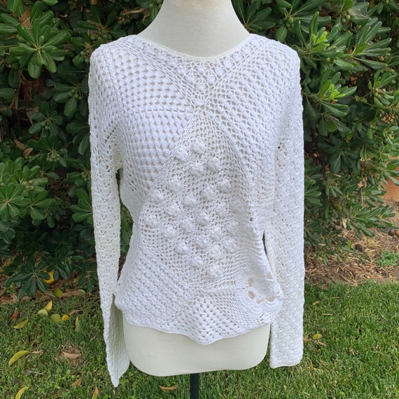 Vintage White Crochet Sweater - image 1