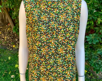 70s brown floral polyester sleeveless top