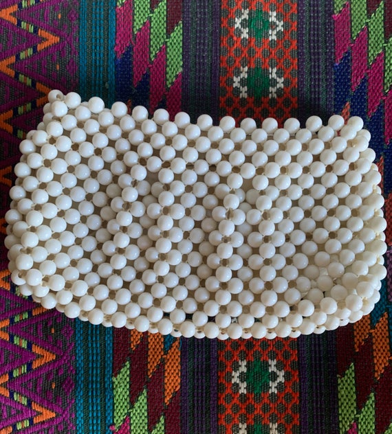 Vintage Beaded Clutch, 1960s, White - image 1