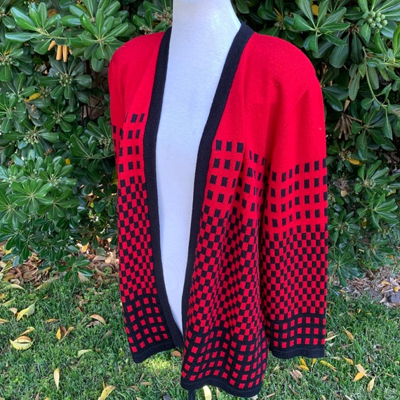 Vintage Red Checkered Cardigan Sweater - image 7