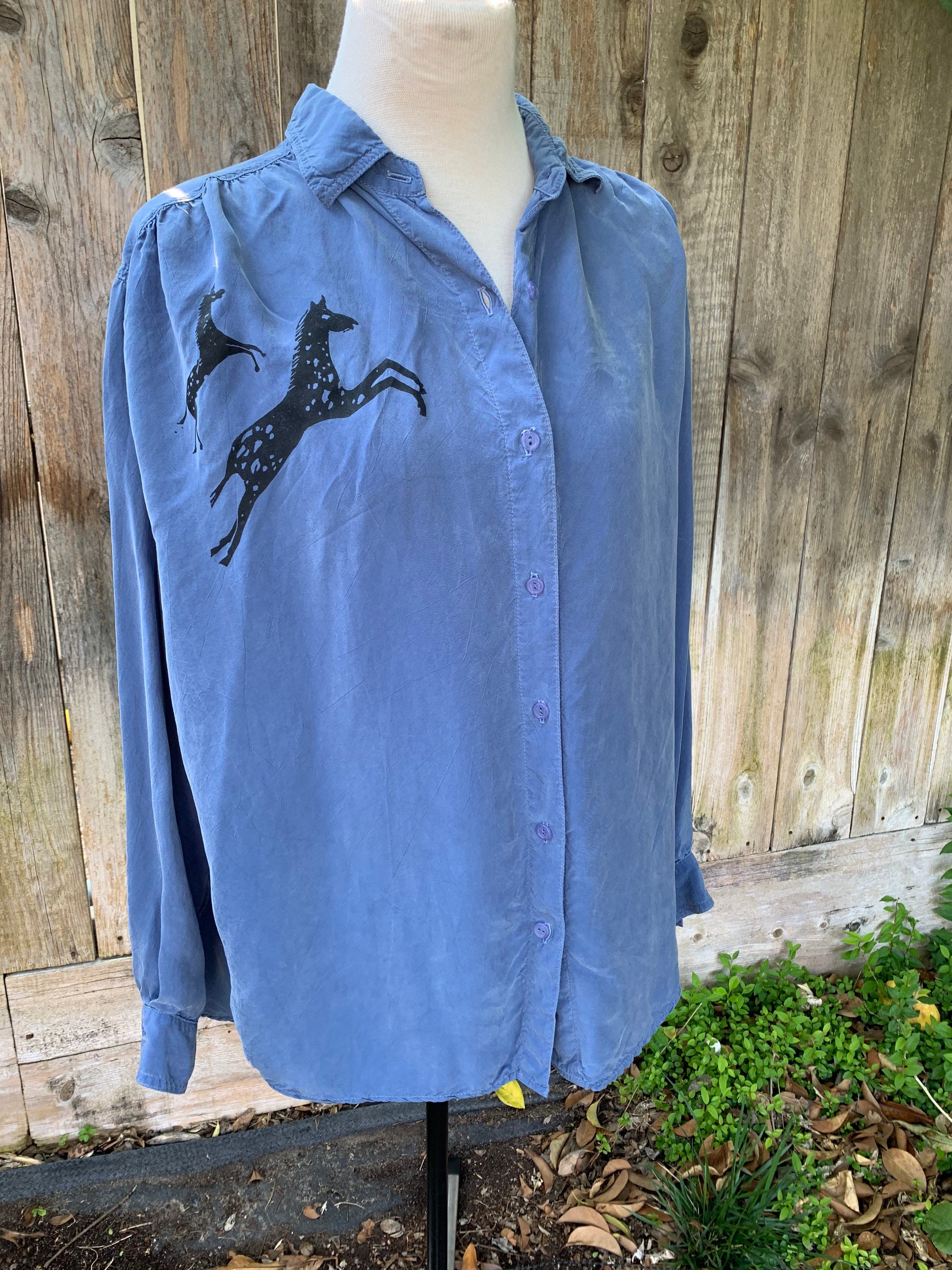 Horse Blouse by Tianello Vintage Rayon Shirt Button Up Etsy