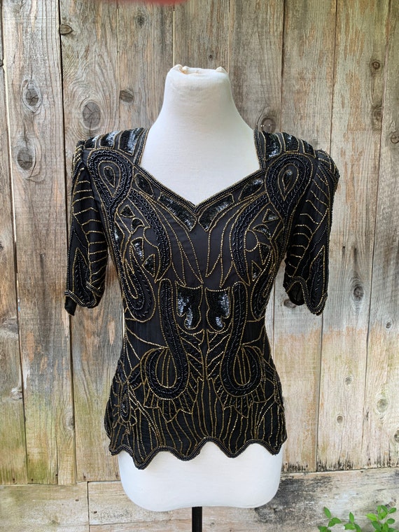 Vintage Pure Silk Beaded Scala Blouse - image 2