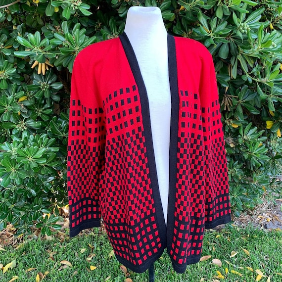 Vintage Red Checkered Cardigan Sweater - image 1