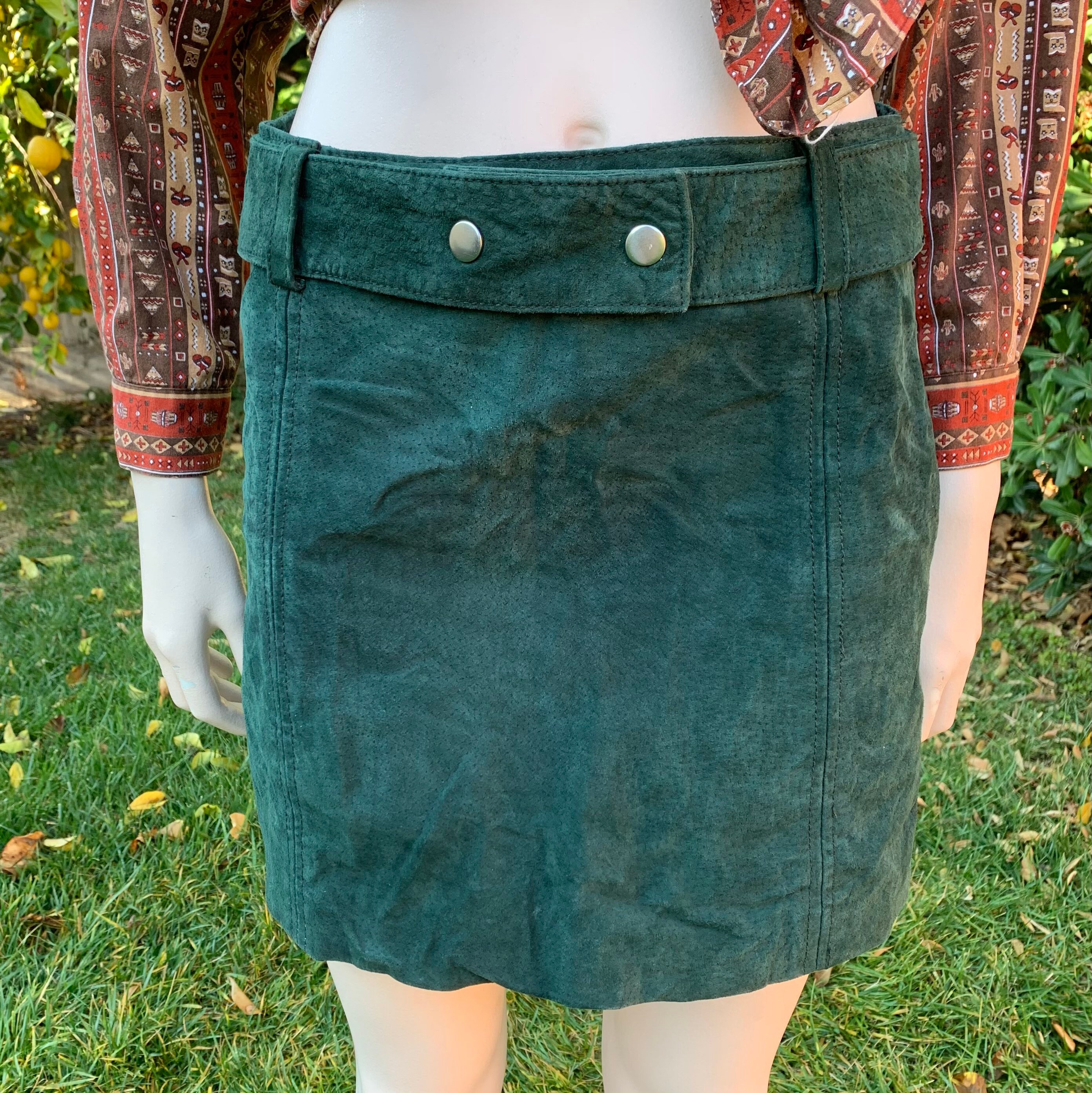 Green Suede Mini Skirt Etsy