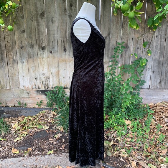 Vintage Black Velvet Dress Pearl Neck Detail Maxi… - image 5