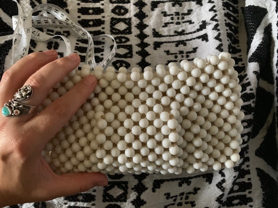 Vintage Beaded Clutch, 1960s, White - image 3