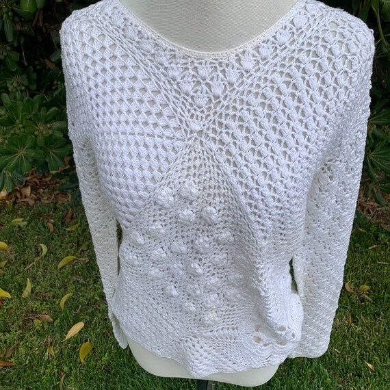 Vintage White Crochet Sweater - image 3