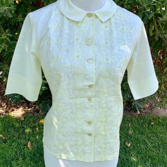 Vintage Embroidered Blouse Pale Yellow - image 3