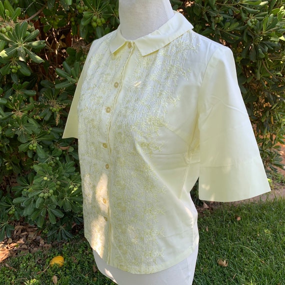 Vintage Embroidered Blouse Pale Yellow - image 4