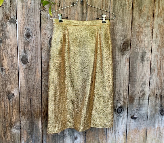 Vintage Metallic Gold Pencil Skirt, by Arbe Italy