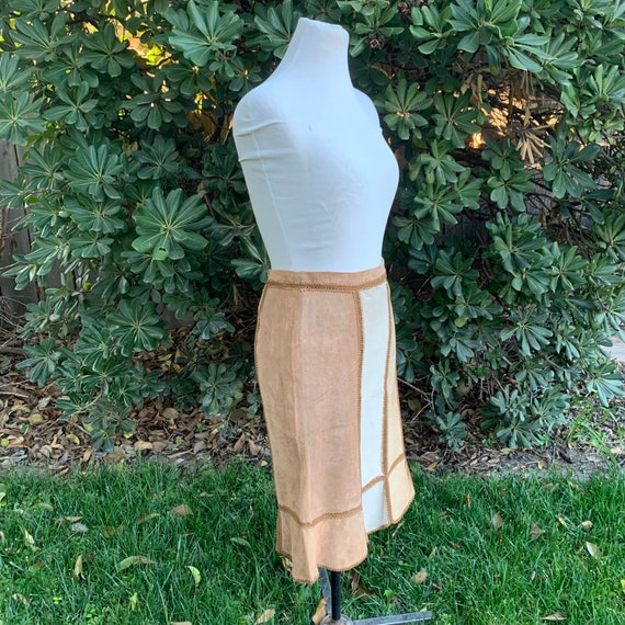 Brown Leather Patchwork Skirt, 90s Y2k Express - image 5