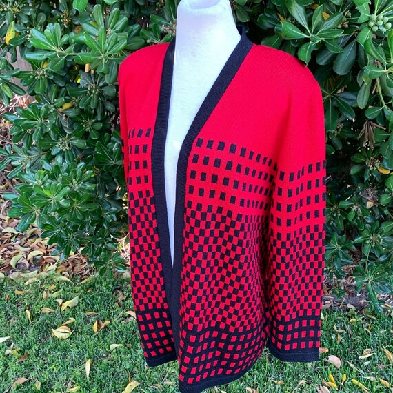 Vintage Red Checkered Cardigan Sweater - image 5