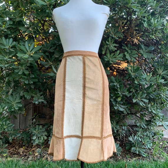 Brown Leather Patchwork Skirt, 90s Y2k Express - image 3