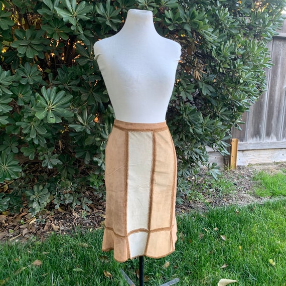 Brown Leather Patchwork Skirt, 90s Y2k Express - image 4