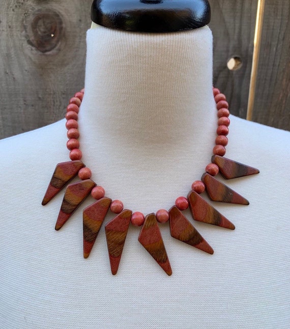Wood Necklace, Walnut, Modernist, Mid Century