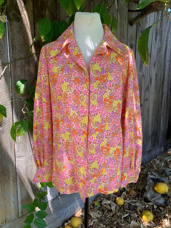 Vintage Pink Floral Top, Handmade 1960s-1970s - image 8