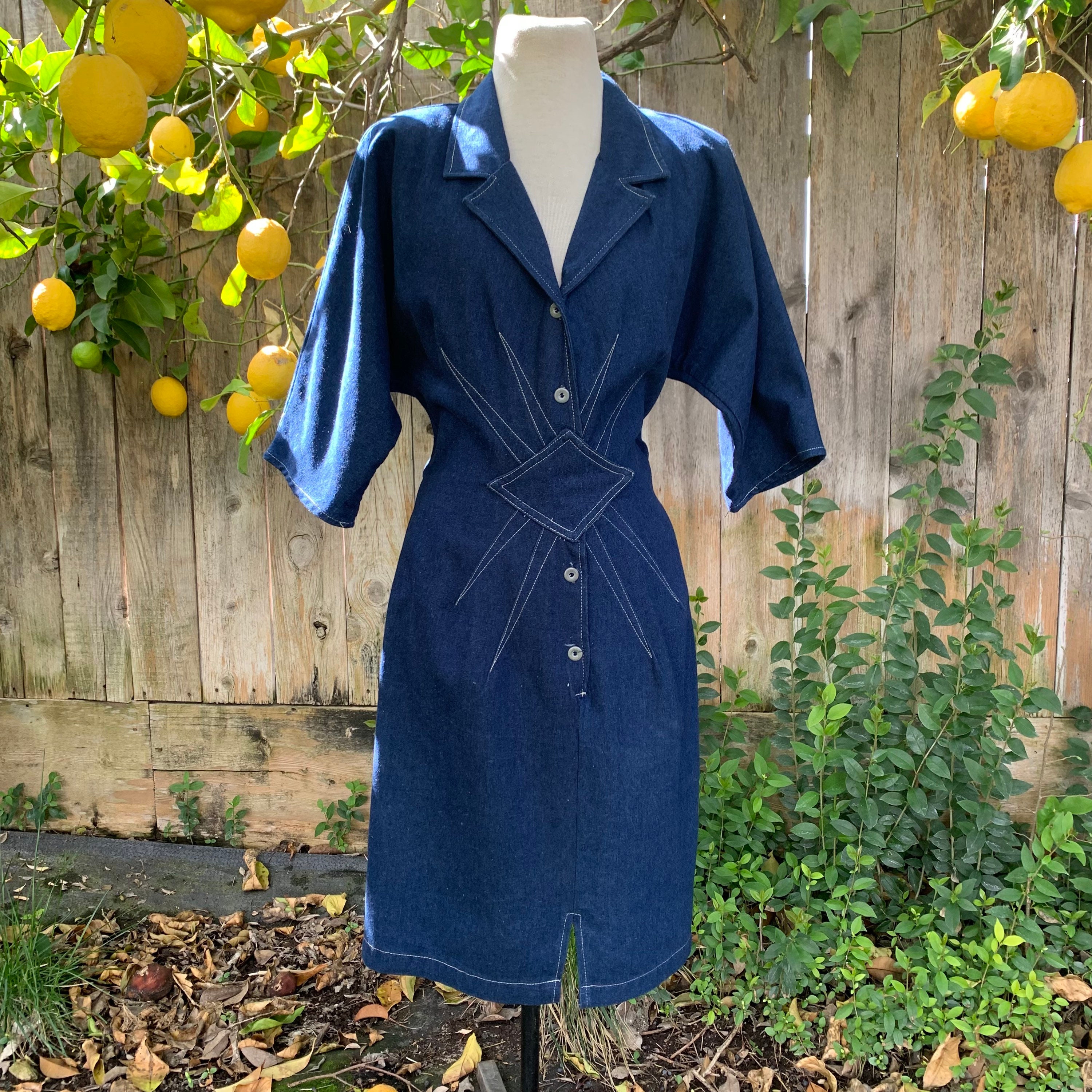80s Batwing Denim Dress by Timely 