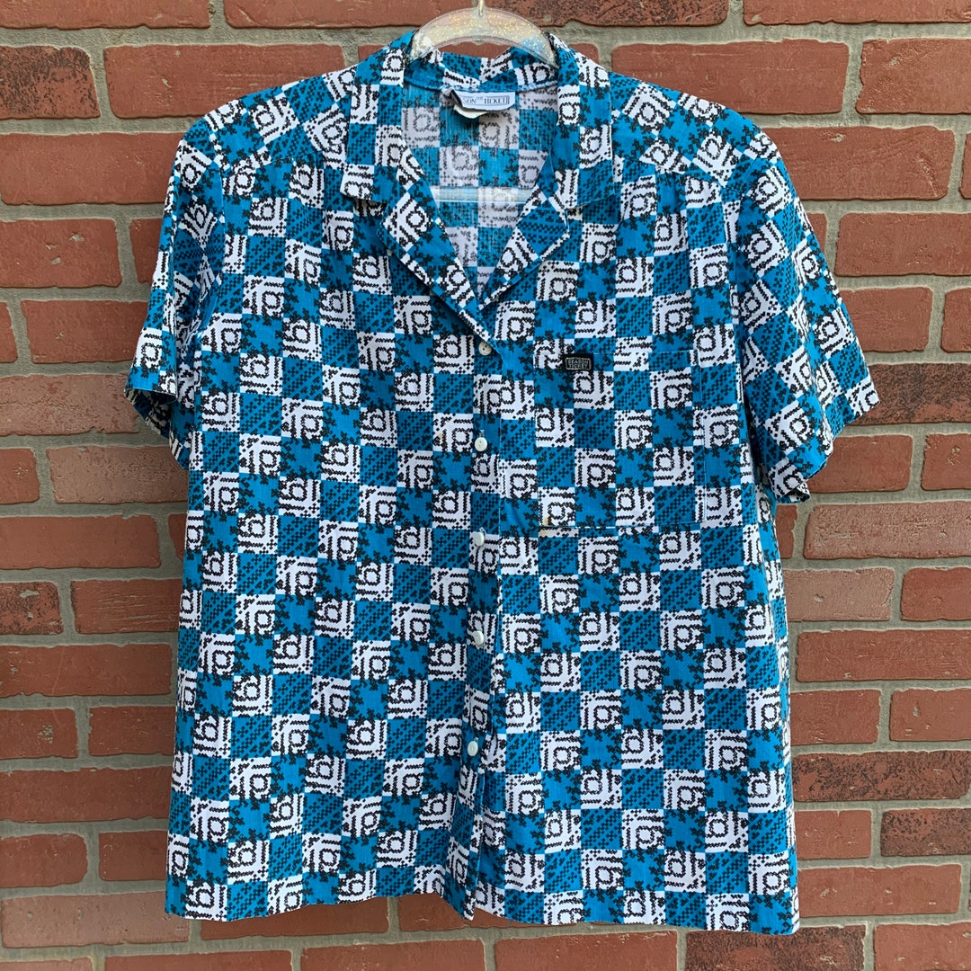 80s Geometric Checkered Print Shirt - Etsy