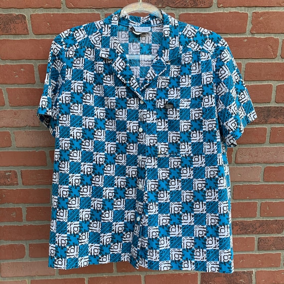 80s Geometric Checkered Print Shirt - image 1