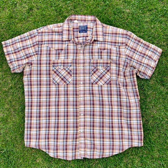 70s Short Sleeve Plaid Pearl Snap Western Shirt - image 2