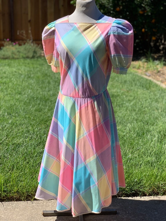 Vintage Plaid Pastel Dress Oops California - image 1