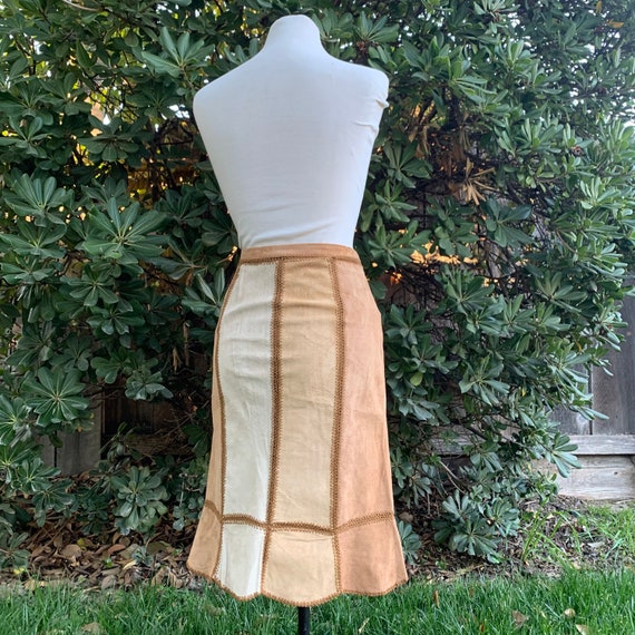Brown Leather Patchwork Skirt, 90s Y2k Express - image 7