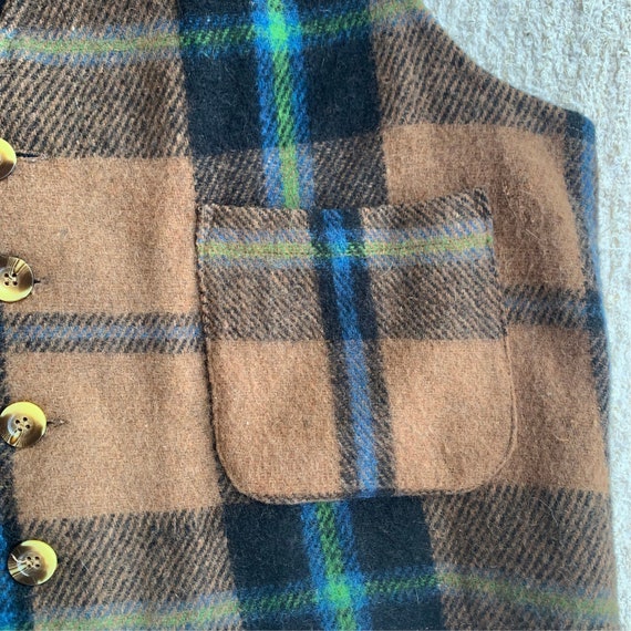 Vintage Navy Blue and Green Plaid Wool Vest main image 0