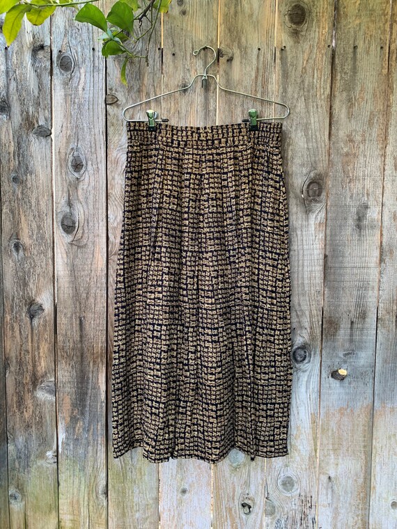 90s Maxi Skirt, Rayon, Black and Gold - image 1