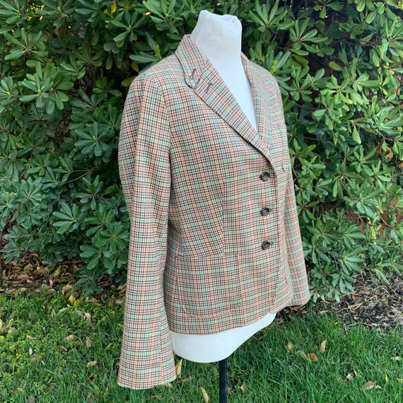 Plaid Wool Blend Blazer with Elbow Patch - image 9
