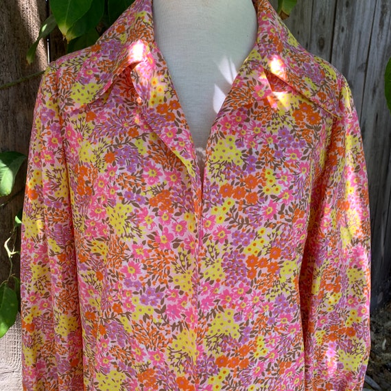 Vintage Pink Floral Top, Handmade 1960s-1970s - image 2