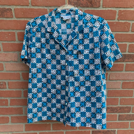 80s Geometric Checkered Print Shirt - image 6