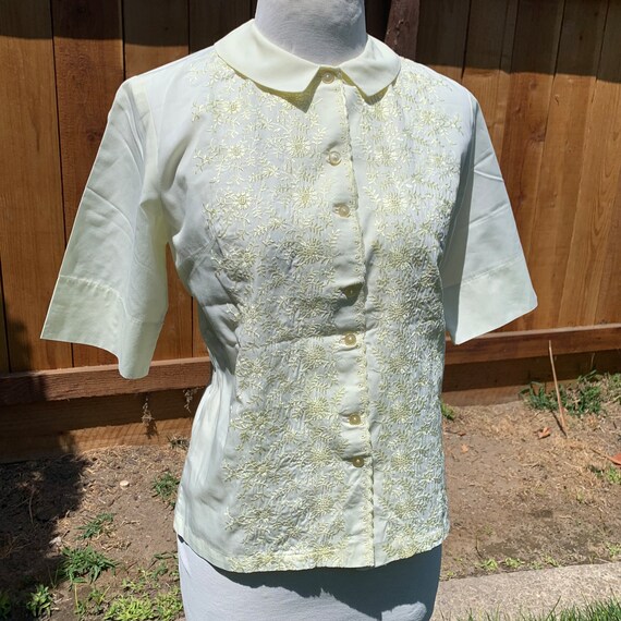 Vintage Embroidered Blouse Pale Yellow - image 6