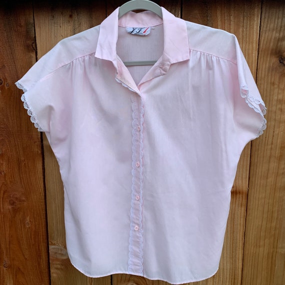 Vintage Pink Shirt Lace Trim - image 3