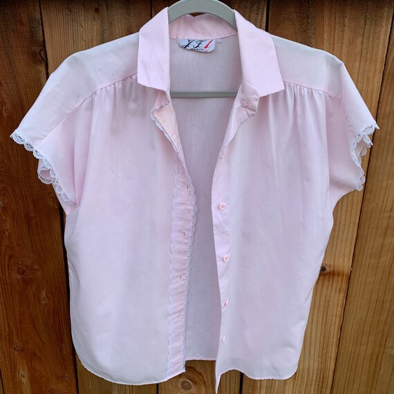 Vintage Pink Shirt Lace Trim - image 5