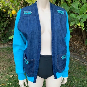Vintage Upcycled Denim Sweatshirt Jacket