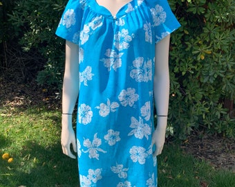 Vintage Blue Hawaiian Hilo Hattie Maxi Dress